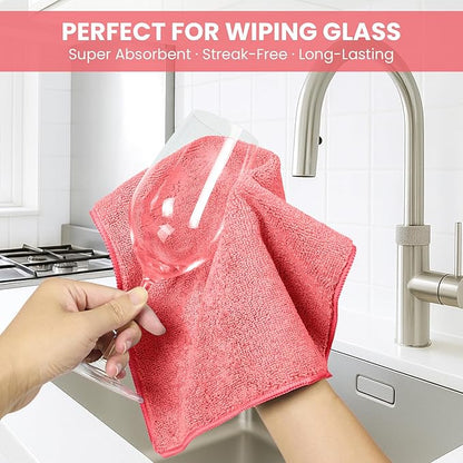SIFANGKE Microfiber Cleaning Cloth, 12 Pack Pink Cleaning Rags for Housekeeping, Reusable Microfiber Towels for Car, Kitchen, Bathroom and Household Cleaning Supplies, 11.8"X11.8"
