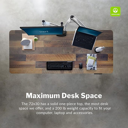 Vari Classic Electric Standing Desk - VariDesk Height Adjustable Sit/Stand Desk - Dual Motor with Memory Presets, Stable T-Style Legs - Gaming or Home Office Workstation - 72”x30”, Reclaimed Wood