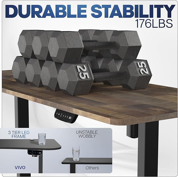 VIVO Electric 71 x 30 in Standing Desk, Touch Screen Adjustment, 220 lb Frame Support, 2E Series, Reclaimed Wood Top Black Frame, DESK-KIT-2E71P