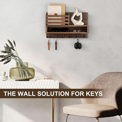 Key and Mail Holder Wall Mount, Key Hanger with Long Storage Box and Key Hooks for Coat, Dog Leash, Home Decor Rack, House Accessories, Entry Way Organizer