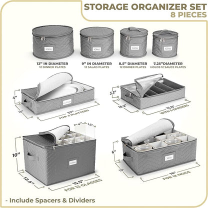 Sorbus China Storage Containers (Quilted) - Glass & Dish Storage Containers for Transport, Moving, Party - 8 Pc Stackable Plate Storage Set for Dinnerware, Mugs, Cups - Felt Plate Protectors Included
