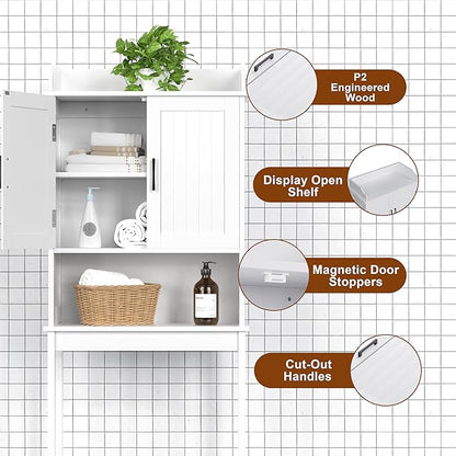 VEIKOU Over The Toilet Storage Cabinet, Bathroom Cabinet, Freestanding Over The Toilet Storage/Adjustable Shelf Rack, White