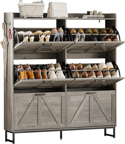 Shoe Cabinet Storage for Entryway, Shoe Storage Cabinet with 6 Flip Drawers, Freestanding Narrow Shoe Rack Organizer with Metal Legs for Foyer, Hallway, Grey
