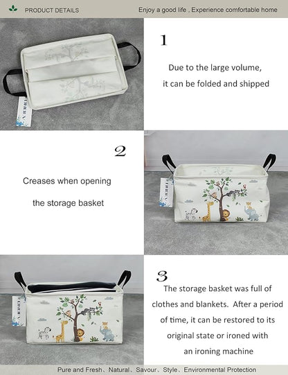 Rectangular Animal Pattern Storage Bin, Decorative Canvas Laundry Basket with Dual Handles, Foldable Toy & Household Organizer, Multipurpose Party Gift Basket for Home Bedroom Dorm