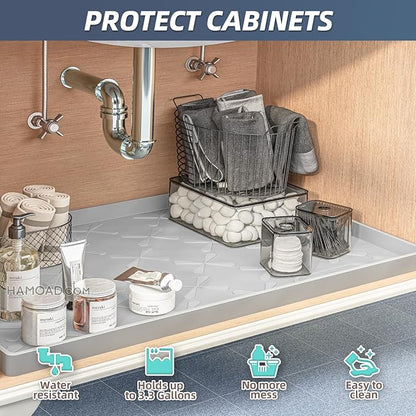 SIKADEER Waterproof Under Sink Mat 22x19, Raised Edge Silicone Mat Under Sink Shelf Liner, Sink Protector Kitchen Cabinet Tray for Bathroom Vanity and Small Cabinets, Cat Food Mat