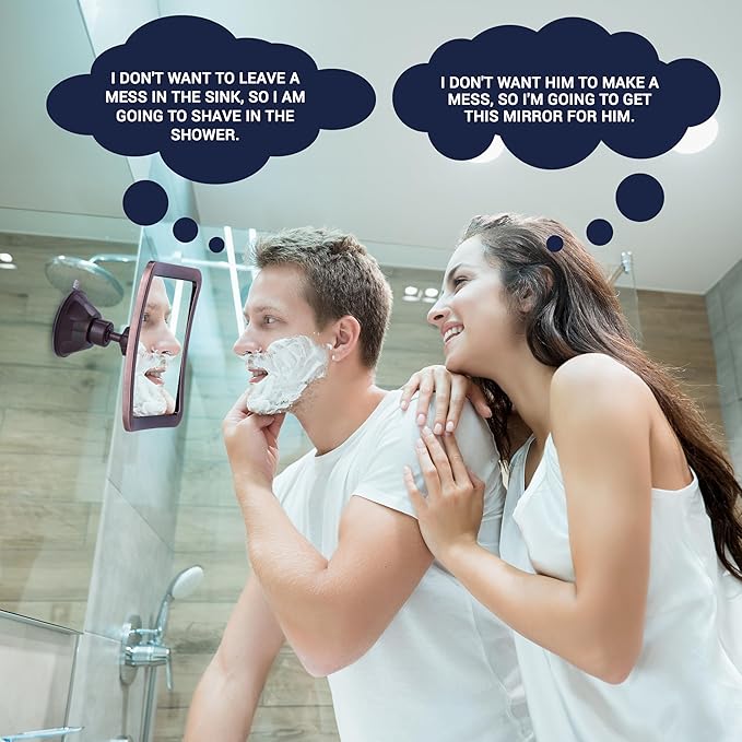 MIRRORVANA Fogless Shower Mirror for Shaving with Improved Suction and 360° Swivel - Unbreakable Fog Free Mirror for Men and Women - 6.3" x 6.3" (Bronze)