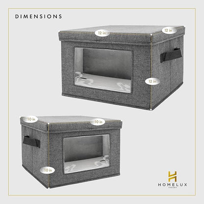 HOMELUX THEORY Plate Storage Box, 2pc 10"x8" Ivory Hard Shell China Storage Containers, Kitchen Storage Bins With Lids, Heavy Duty Moving Box with Handles for Dishes, Dinner Plate & Dinnerware