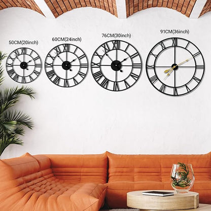 Blorple 36inch/91cm Large Wall Clocks for Living Room Decor,Wall Clocks Battery Operated,Metal,Decorative,Analog,Silent, Non Ticking,Extra Large Wall Clock (Iron Roman Numerals, 36 inches)