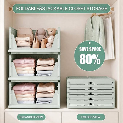 Pinkpum Green Boy Closet Organizers and Storage Stackable Plastic Drawer Basket for Clothing Stackable Storage Bins Shelf Storage Container for Rv Closet Wardrobe Bedroom Bathroom Playroom Man 6 Pack