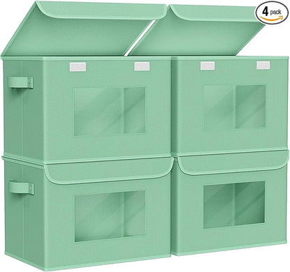 Univivi Collapsible Stackable Storage Bins with Lids [4-Pack] Foldable Fabric Closet Organizer Basket, Closet Organizers and Storage Cube Storage Bin for Home, Office, Bedroom (Green)