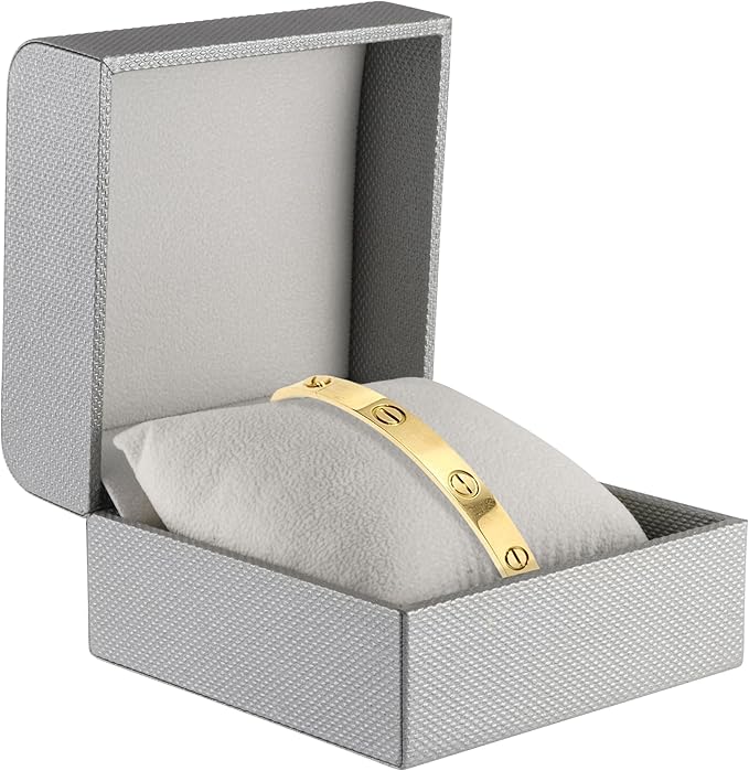 Premium Weave Texture Pillow-Style Watch Box & Bangle Box for Men & Women - Soft Ivory Suede Interior Bracelet/Bangle & Watch Case - Ideal for Watch & Bracelet Jewelry Gift Box Display