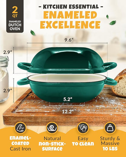 Loaf Pan for Bread Baking - incl. Sourdough Bread-Baking Supplies like Banneton Bread-Proofing Basket - 2QT Enameled Oval Cast Iron Dutch Oven, Bread-Oven, Sour Dough Bread-Banking-Pan Tools
