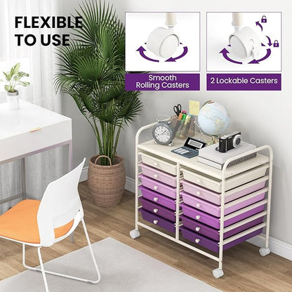 Giantex 12 Drawers Rolling Cart, Mobile Storage Drawer Cart, Classroom Organizer Cart for Office School Supplies Tools Scrapbook Paper Craft Small Printer, Utility Cart on Wheels, Purple Gradient