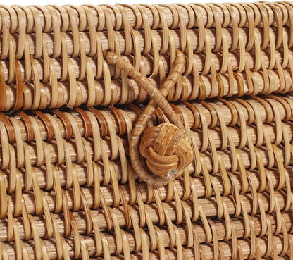 Rattan Square Tissue Box Cover, 5.7" x 5.7" x 5", Decorative Woven Facial Tissue Holder with Hinged Top Lid, Natural Color