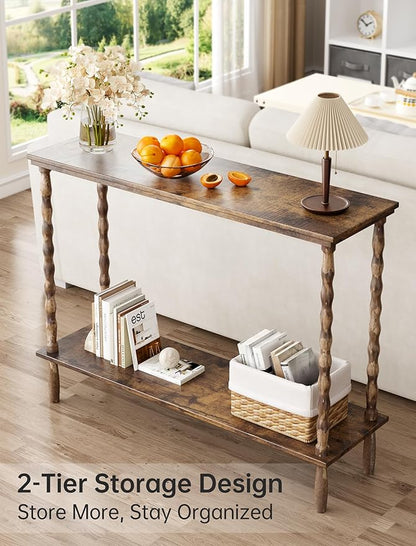 NiHome Wood Console Table with Carved Solid Wood Legs, 39.4"x11.8"x31.5" Matte Fingerprint-Resistant Finish, 2-Tier Narrow Table for Entryway, Hallway, Living Room, Foyer, Easy Tool-Free Assembly