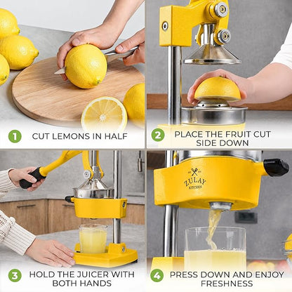 Zulay Kitchen Cast Iron Juicer - Heavy Duty Manual Juicer with Detachable Strainers for Easy Cleaning, Orange Juice Press for Citrus Fruits, Perfect for Bartenders, Juice Lovers & Health Enthusiasts