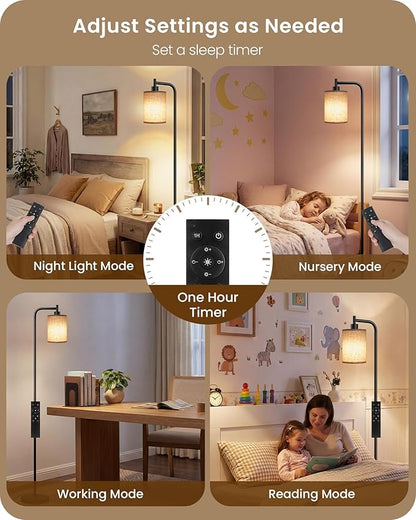 2Pack Dimmable Floor Lamp for Living Room with Remote and Foot Switch, Modern Standing, Corner Lamp,10W Bulb 3 Color Temperatures, for Bedroom, Office, ETL Listed, Black and Beige E19LDP205
