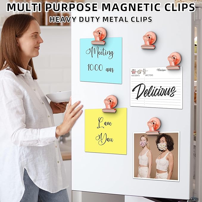 Grtard 48pack Magnetic Clips Heavy Duty, Magnet Clips for Fridge, Refrigerator Magnets, Scratch Free Magnets with Clip, Strong Magnetic Clip for Refrigerator, Whiteboard, Locker, Cruise (Rose Gold)