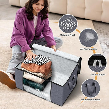 Fab totes Storage Bags,Clothes Blanket Storage Bins Foldable Closet Organizers with Reinforced Handle for Home Dorm Storage and Organization,Fabric Bags for Organizing Sheets,Clothing (Grey,3 Pack)