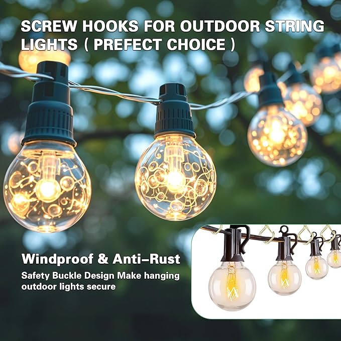 50 Pcs Outdoor Hooks for String Lights,Screw Hooks for Hanging Plants,Ceiling Hooks with Safety Buckle,Square Hanger for Wind Chimes,Bird Feeder,Lanterns,Christmas Decorations (Gold)
