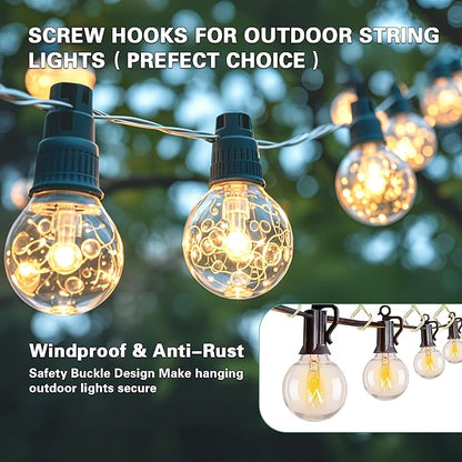 50 Pcs Outdoor Hooks for String Lights,Screw Hooks for Hanging Plants,Ceiling Hooks with Safety Buckle,Square Hanger for Wind Chimes,Bird Feeder,Lanterns,Christmas Decorations (Gold)