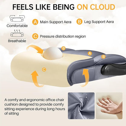 Office Chair, Executive Big and Tall Leather Desk Chairs with Footrest, Ergonomic Breathable Computer Chair with Adjustable High Back, Lumbar Support Swivel PC Chairs with Rocking Function