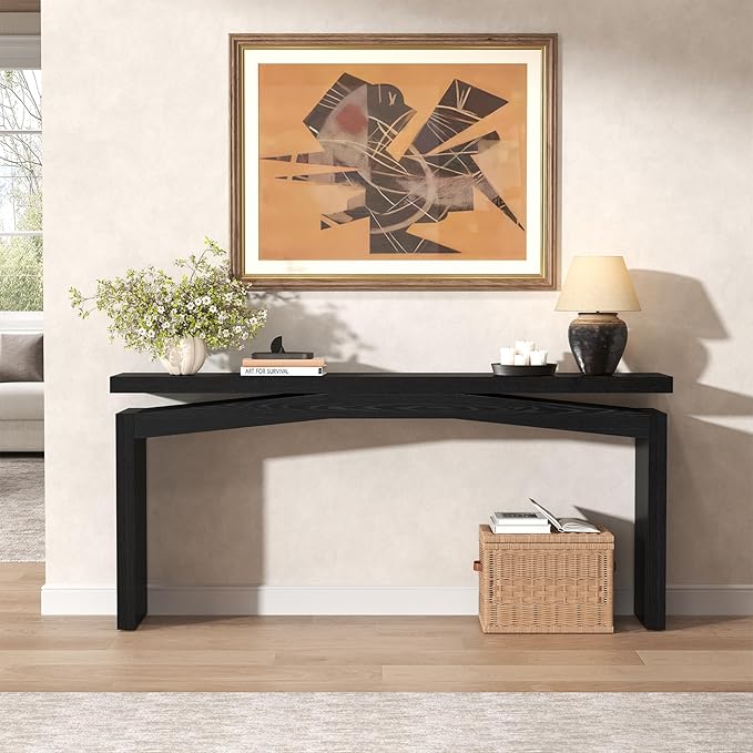Black Console Tables for Entryway Living Mid-Century, Rectangular Sofa Tables Narrow Long Behind Couch, Wooden Entry Way Foyer Hallway Table for Home, Living Room, Apartment, Black