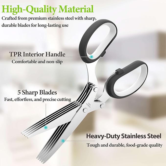2026 Upgraded Herb Scissors, Effortless Herb Shears Cutter Tool with Sharp Stainless Steel Blades for Fresh Herbs, Must-Have Kitchen & Cooking Gadget, Black
