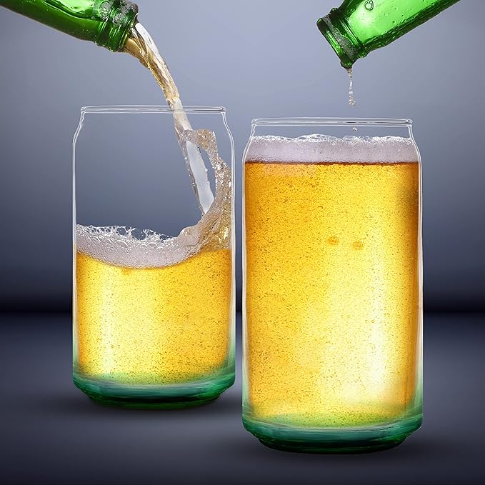 DISCOUNT PROMOS Beer Can Glasses Set of 10, 16 oz. Pint Sized, Soda Can Shape, Glassware, Green