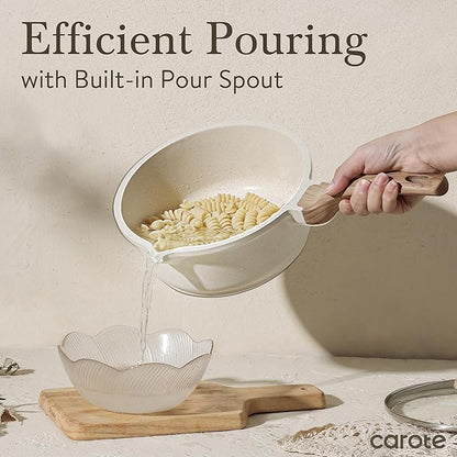 CAROTE 1.5Qt & 3.0Qt Sauce Pan Sets with Lid Cooking Pots Nonstick Saucepans Cookware Set with Pour Spout Small Kitchen Pot, Induction Comptable, Easy to Clean, PFOA FREE (White Granite)