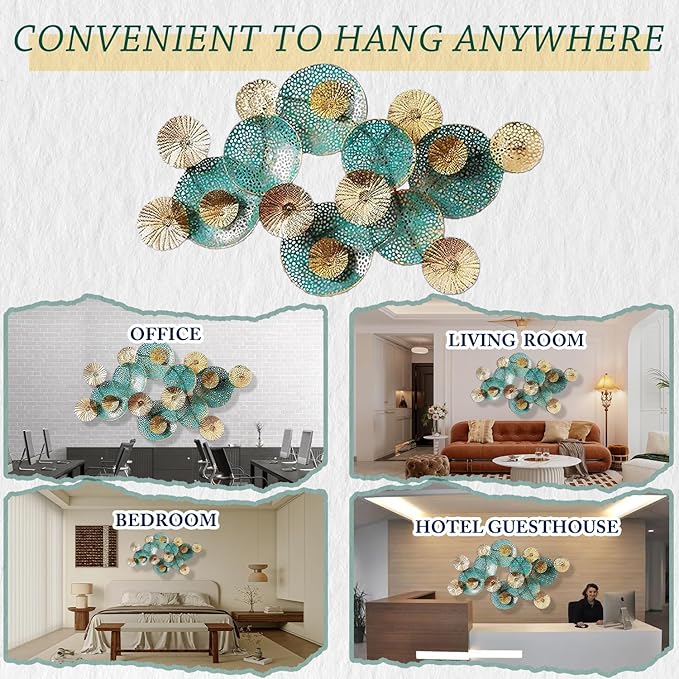 edaknez Large Metal Wall Art, Metal Flower Wall Decor for Living Room, 3D Stacked Leaves Wall Art Decor, Nautical Coastal Outdoor Indoor Wall Decor, Home Decoration (B 47 inch x 27 inch)