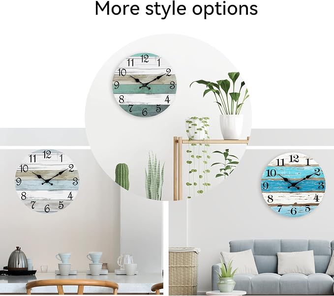 CHYLIN Nautical 14 Inch Wall Clock, Blue Ocean Theme, Silent Sweep Movement, Easy to Read, Good Gift