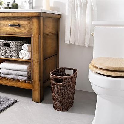 GRANNY SAYS Wicker Waste Basket, Waterproof Bathroom Trash Can, Bedroom Can, Durable Wastebasket with Handles, 19 Liters/5 Gallons