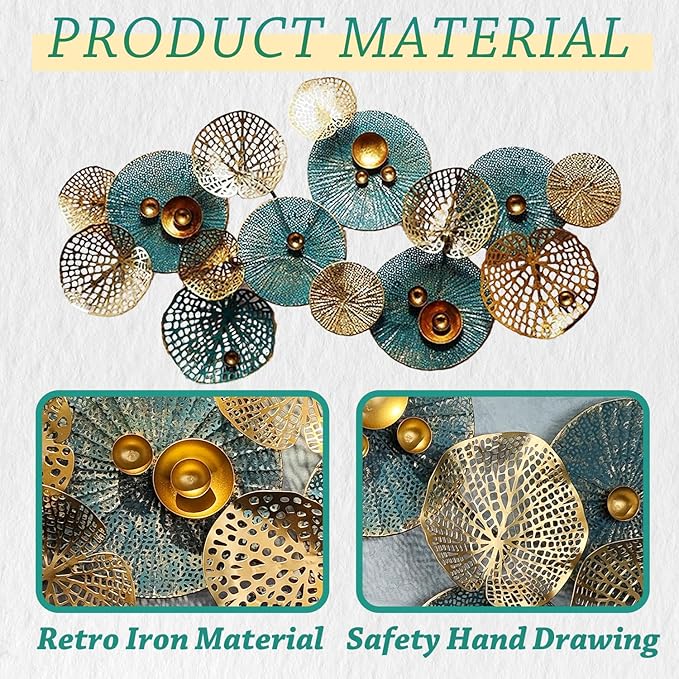 edaknez Metal Wall Decor for Living Room, Metal Flower Wall Art, 3D Stacked Leaves Wall Art Decor, Modern Lotus Flower Hanging Wall Decor (C 50 inch x 26 inch)