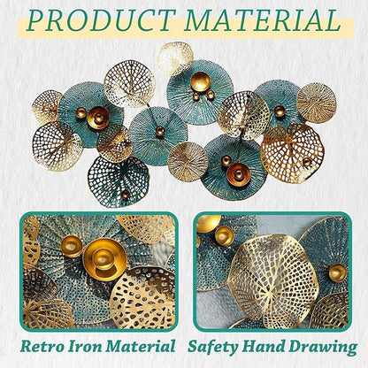 edaknez Metal Wall Decor for Living Room, Metal Flower Wall Art, 3D Stacked Leaves Wall Art Decor, Modern Lotus Flower Hanging Wall Decor (C 50 inch x 26 inch)