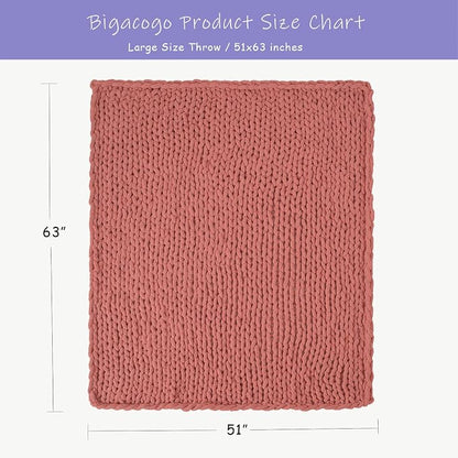 Bigacogo Chunky Knit Throw Blanket for Couch, 51x63 inches, 100% Hand Knitted with Thick Jumbo Chenille Yarn, Cozy Soft Large Rope Knot Cable Crochet Blankets for Sofa Bed Living Room, Antique Red