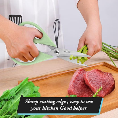 Kitchen Shears, iBayam Kitchen Scissors All Purpose Heavy Duty Meat Scissors Poultry Shears, Dishwasher Safe Food Cooking Scissor Stainless Steel Utility Scissor, 2-Pack, Light Blue, Pistachio