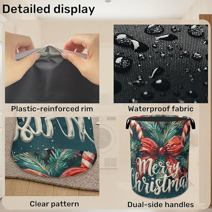 Merry Christmas Laundry Basket - Heavy Duty 60L Dirty Clothes Organizer, Water Resistant Foldable Hamper for Men Women