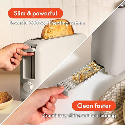 bella 2 Slice Slim Toaster, Fits-anywhere™ Kitchenware, 6 Setting Shade Control with Reheat & Cancel Buttons, Fits sourdough, 10” Long Slot, Anti Jam & Auto Shutoff, 900 Watt, Oatmilk