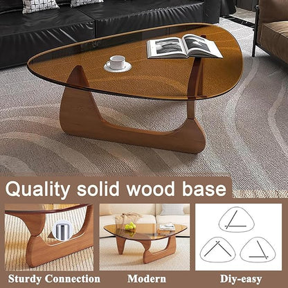Mid Century Modern Glass Coffee Table, Coffee Table for Living Room, Noguchi Coffee Tables,Suitable for Bedroom Living Room Reception Office Tables (Walnut/Brown, ML)