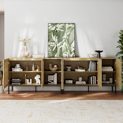 Buffet Cabinet with Storage,Set of 2 Farmhouse Console Table with Metal Base and Adjustable Shelves,Sideboard Coffee Bar Cabinet with 6 Doors for Kitchen,Dining Room,Living Room,Oak