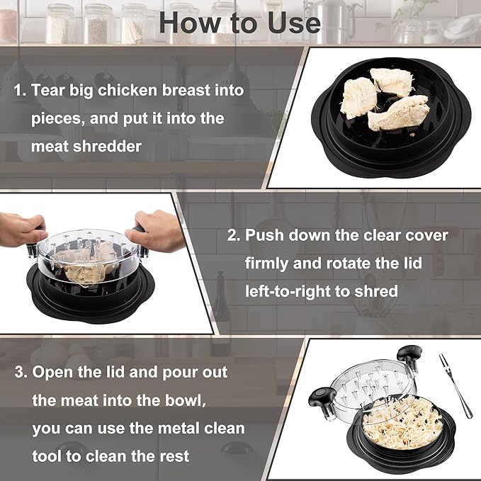 SURETIVIAN Chicken Shredder Tool Twist Large Chicken Breast Shredder with Brush&Fork, Visible Meat Shredder Machine, Strong Anti-Slip Strip, Ergonomic Handle, BPA Free, Suitable for Pork Beef Chicken