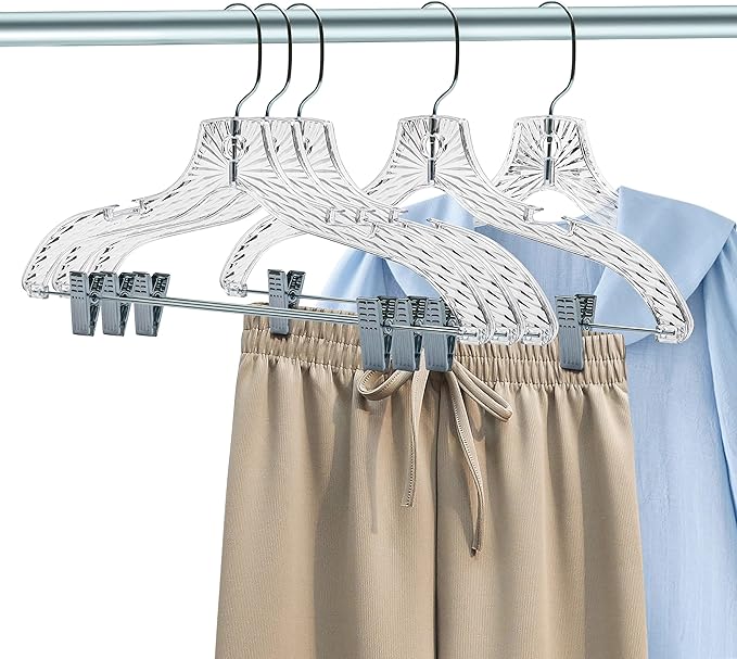 Quality Clear Plastic Skirt Hangers - 100 Pack Crystal Cut for Skirt, Pant, Dress, Suit, Coat Hangers Heavy Duty & Nonslip Design Adjustable Clips, Swivel Hook, 17" inch (100, Crystal Skirt)