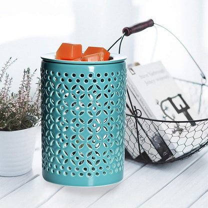 ASAWASA Ceramic Wax Melt Warmer with Timer and 1 pc Silicone Dish,Candle Wax Warmer for Scented Wax & Essential Oils,Ideal Gift for Home Office Kitchen Long Cyan