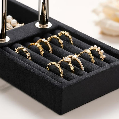 bussdis 2 Tier Bracelet Holder Display - Detachable T Bar Black and Silver Velvet Bracelet Holder, Jewelry Holder Organizer for Bracelet, Necklace, Earrings, Rings