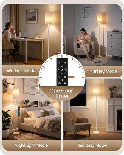 64.2” Dimmable Floor Lamp for Living Room with Remote and Foot Switch, Corner Floor Lamp for Bedroom, Includes 10W A19 Bulb, Modern Standing Tall Lamp, ETL Listed, White WCW17LD05