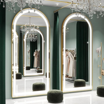 FENNIO Full Length Mirror with Lights, 80" x 36" LED Full Body Mirror for Bedroom, Salon, Dimmable, 3 Color Lighting [Tempered Glass]