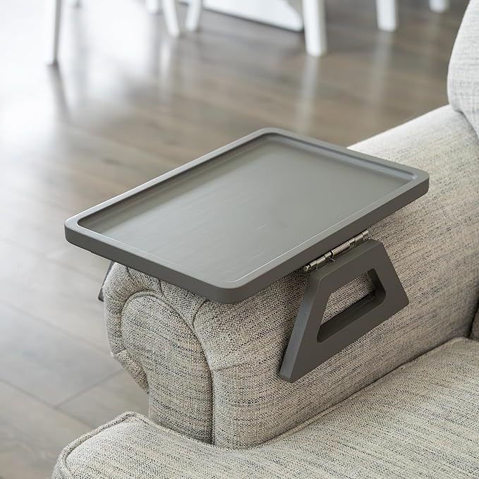 Shamrock Home Bamboo Trayble Couch Arm Table, Clip On Tray Sofa Table for Couches. Sofa Arm Tray, Armchair Table for TV Dinners, Remotes, Drinks and Snacks - 13.75 x 9.5inch, Grey