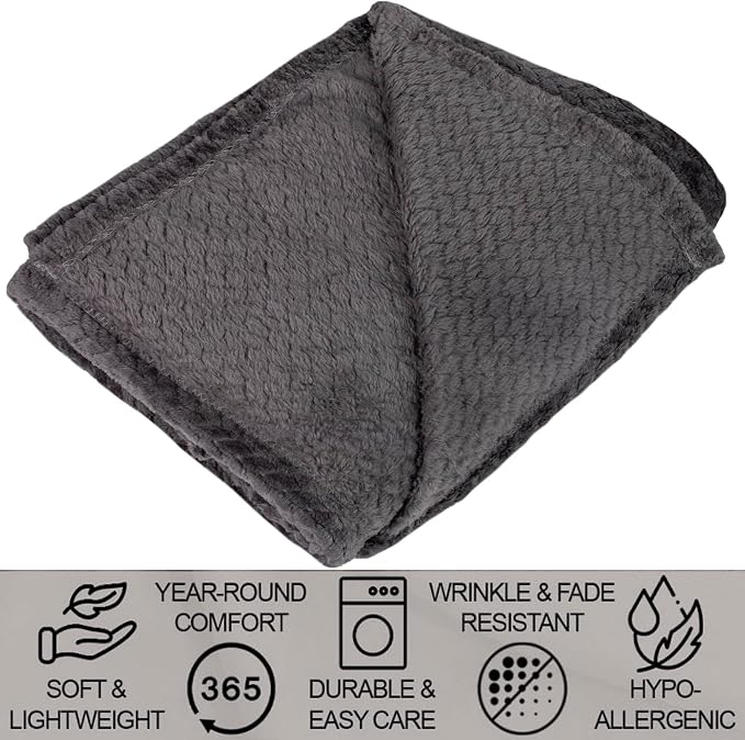 Waffle Knit Textured Throw Blanket Soft for Couch, Sofa, Twin Bed, Kids, Adults, 50” x 60” Chenille Knit Blanket, Boho Throw Blanket for Home Decor 250 GSM (Slate Grey)