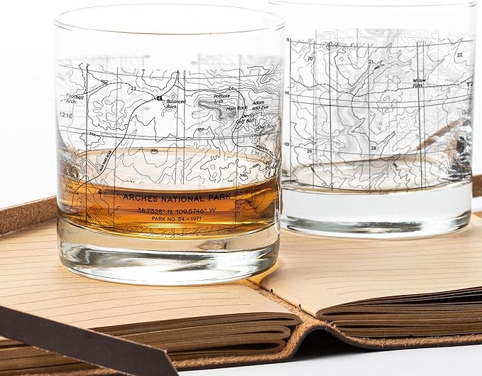 Whiskey Glasses - Glacier National Park Topographic Map Rock Glass Set - Two 11oz. Drinking Glasses